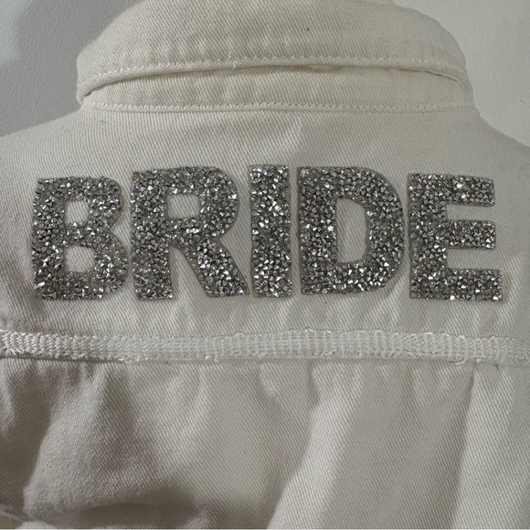 Event Blossom Bride White Denim Jacket Sz S/M Rhinestone Bridal Bachelorette - Picture 4 of 15